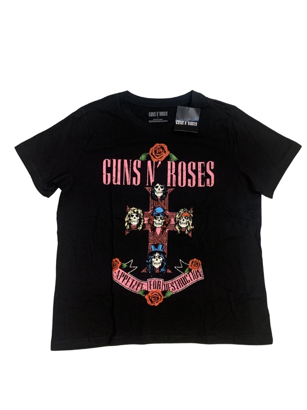Guns N Roses Appetite For Destruction 1987 Album Black Graphic Tee 80s Rock Pink